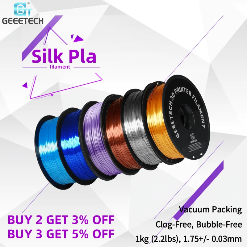 GEEETECH Silk PLA 3d Filament 1kg 1.75mm Spool Wire For Most 3D Printer Material 3D Print Refills, Fast Delivery Vacuum Package sunlu 3rolls pla meta 3d printer filament 0 25kg roll 1 75mm mini spool high liquidity better for fast print child 3d pen refill