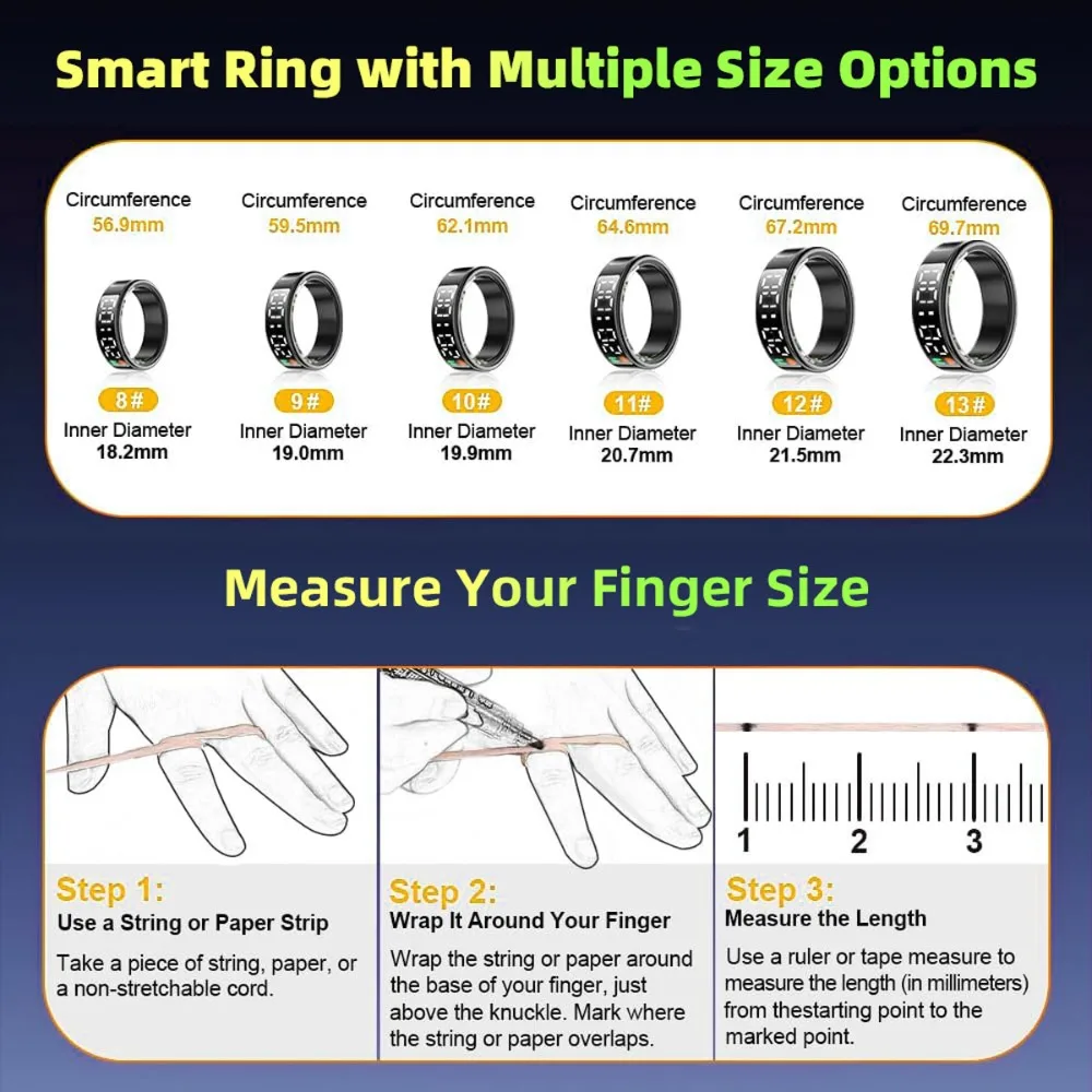 Waterproof Bluetooth Smart Ring for Men and Women with Heart Rate Monitoring