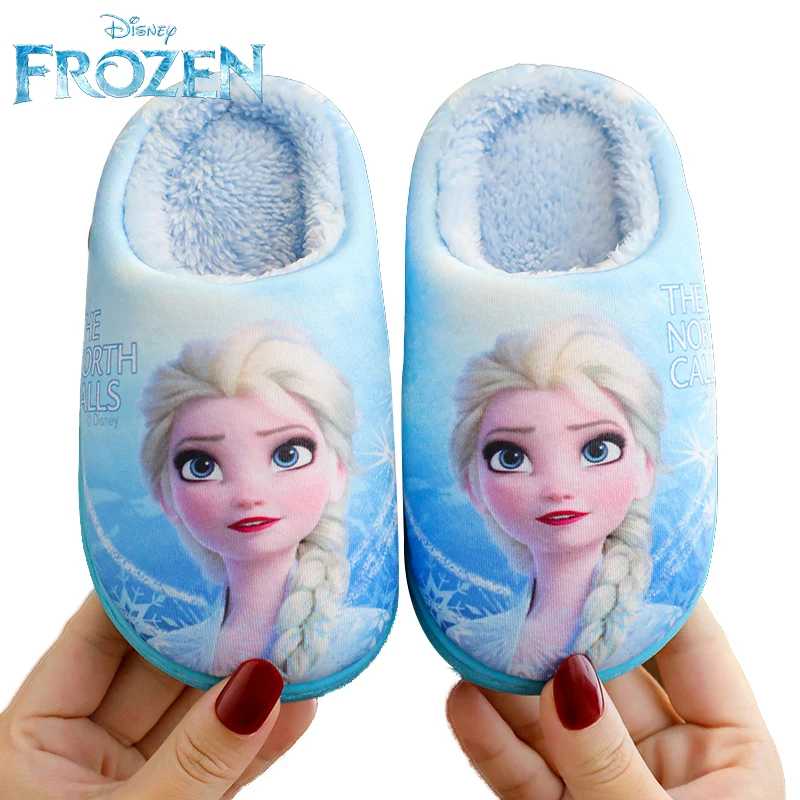 NEW Disney Frozen Children's Cotton Slippers Princess Elsa Winter Warm Children Slipper Kids Baby Girls Flats Shoes Size 24-35