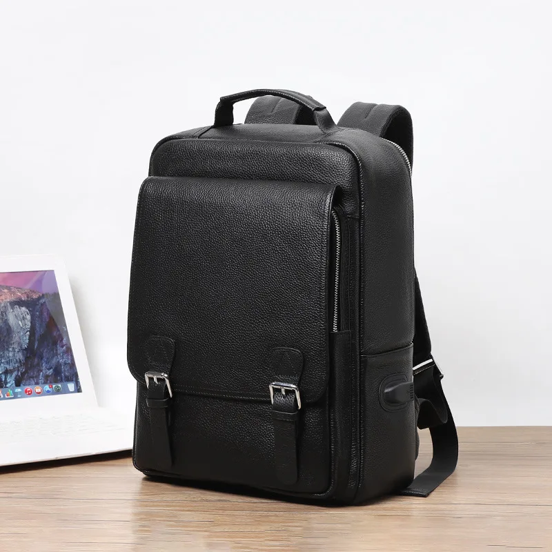 YIFANGZHE Genuine Leather Backpack with USB Charging Port,  Laptop Backpack 15.6 Inch For Men Working , Travel, School