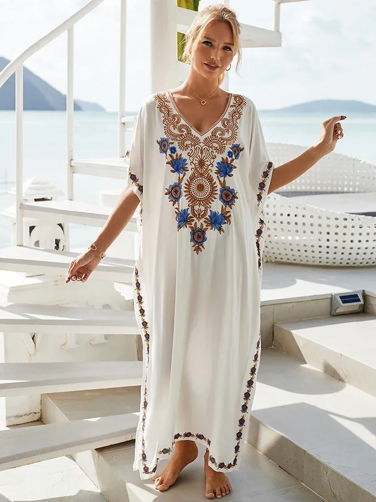 New Bohemian Dress Sold Embroidered Long Kaftan Pareos Maxi