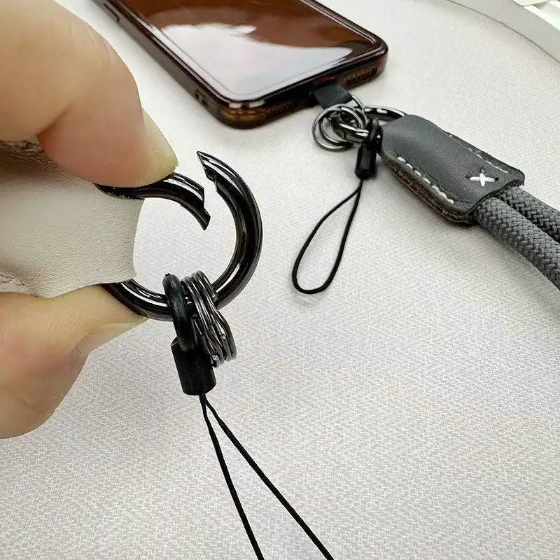 Stylish Braided Phone Lanyard with Leather Accents - Durable Outdoor Wrist Strap