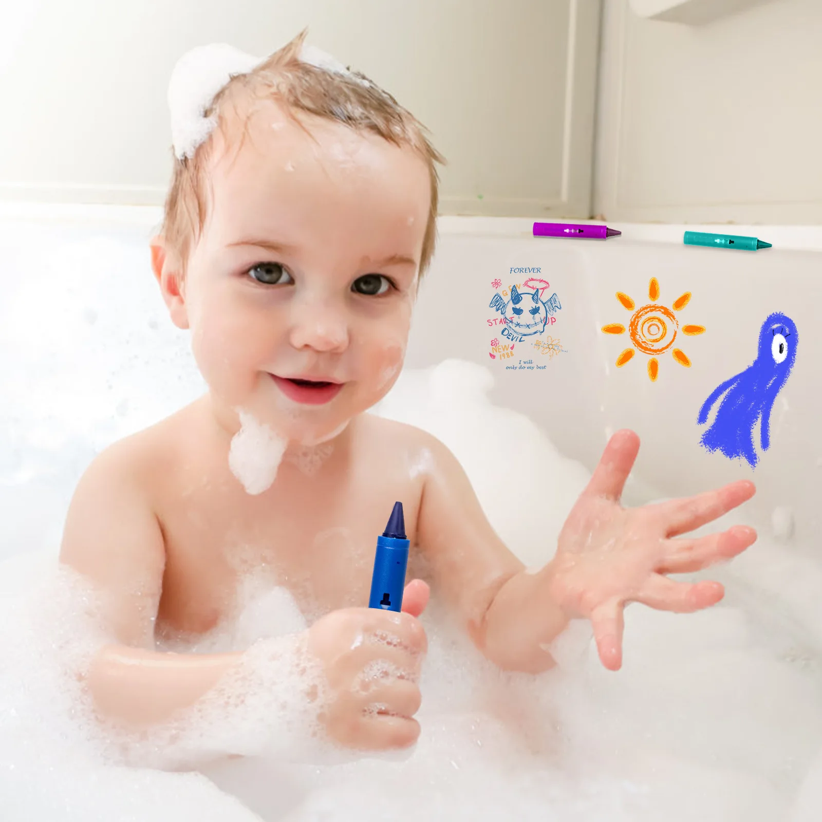 Non-dirty Hand Painting Crayon 1/6pcs Washable for Kids Bathroom