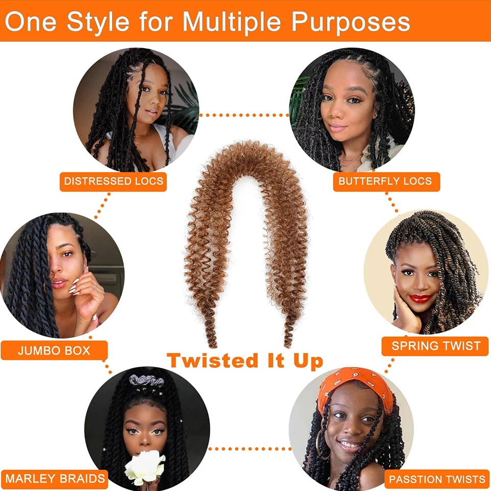 New Springy Afro Twist Hair 24 16 12 Inches Ombre Brown Afro Kinky Twist Hair Extension For Boho Braids Soft Locs Crochet Braids 4