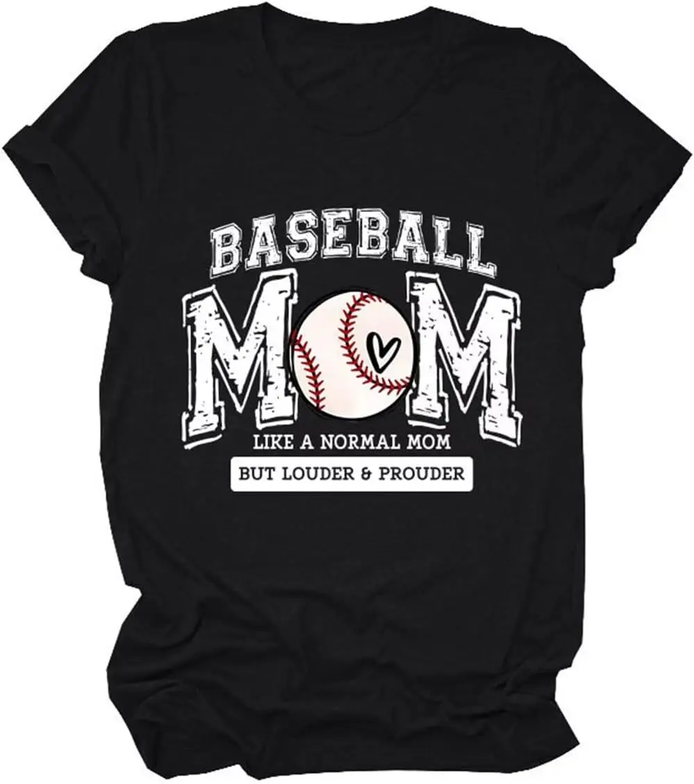 

Baseball Mom T Shirt Like A Normal Mom But Louder Funny Sayings Short Sleeve Shirt,Casual Crewneck Baseball Mom Tee