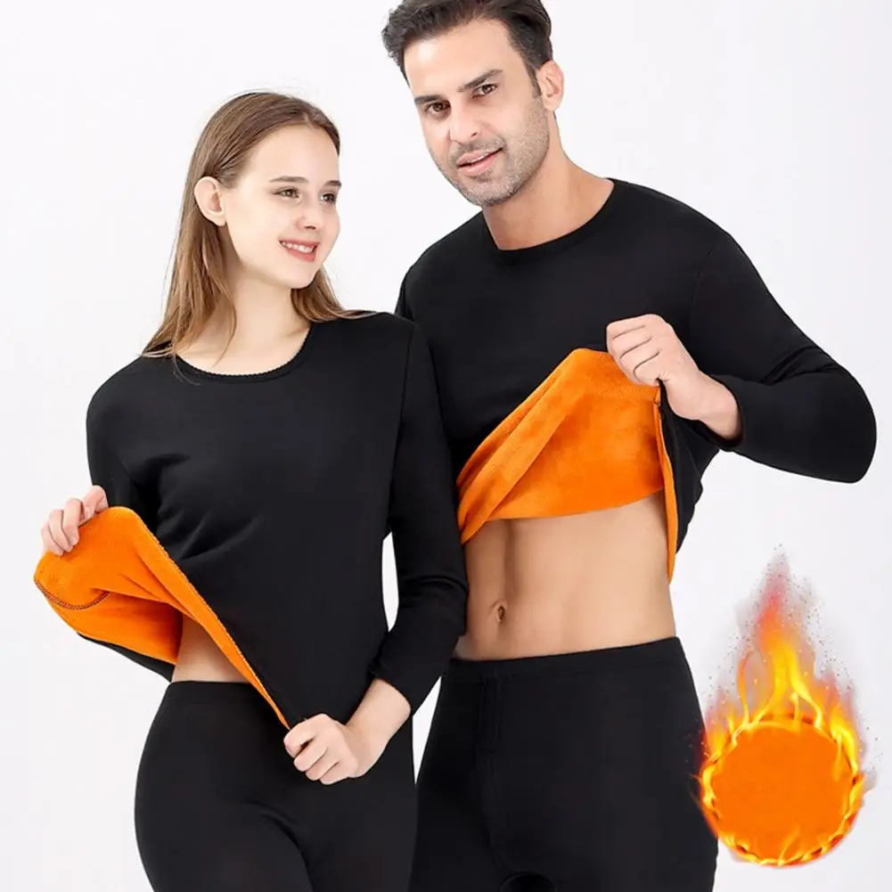 Unisex Winter Warm Underwear Set Long Sleeve Thick Fleece Lined Sport Base Layer Pajama Set Homewear Thermal Top Pants Set