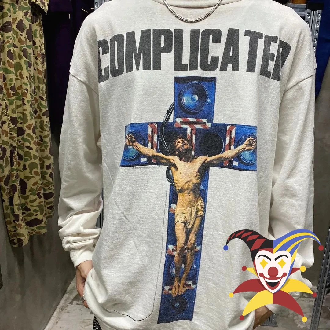

Saint Audio Cross Print Round Neck Long Sleeved T-Shirt Men Women Oversized Tops Tee T Shirt
