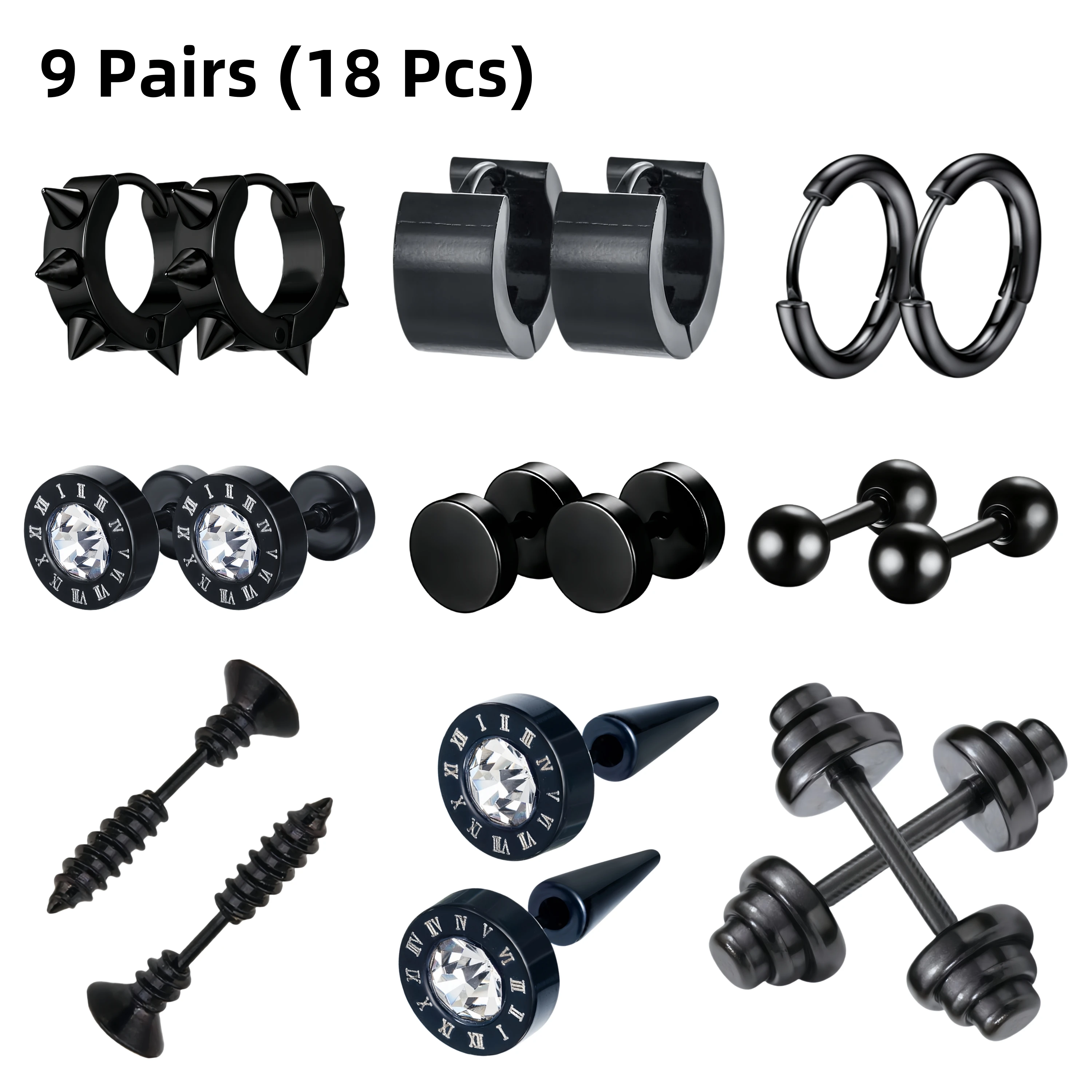 6–9 Paar Punk-Minimalist-Kreuz-Stern-Creolen-Set aus schwarzem Edelstahl für Männer und Frauen, modernes Geschenk, täglicher trendiger Schmuck, neu – Detail 5