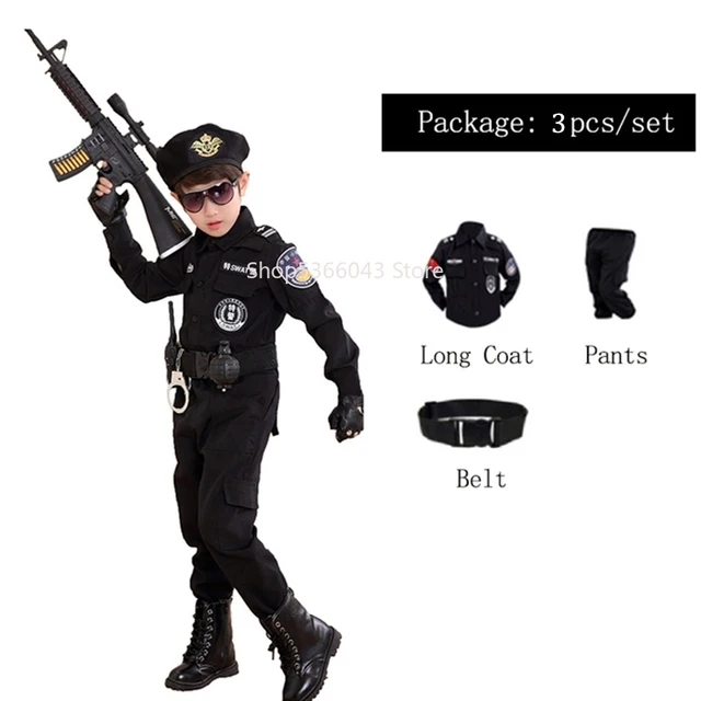 Jungen Polizei Kostüm Rolle verkleiden Polizei Uniform Hut Walkie-Talkie  Pfeife Schlagstock Abzeichen Kinderspiel zeug Geschenke - AliExpress