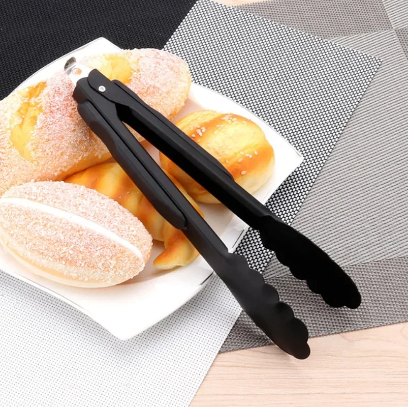 9/12/14 Inch Stainless Steel Food Tongs Barbecue Black Tong Bread BBQ Salad Tongs