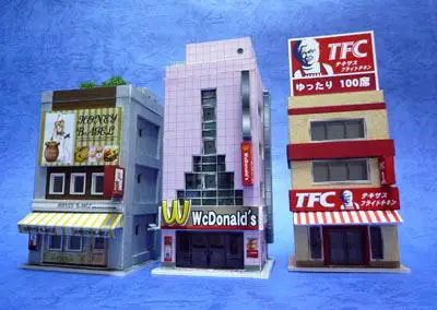 1:150 N-Scale Japanese Building Diorama 3D Paper Model Scene DIY Handmade Ornaments 3 restaurant buildings