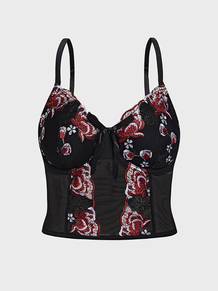 Sexy black chiffon see through suspender corset with lace and lace V-neck, paired with a simple and spicy style, worn outside in