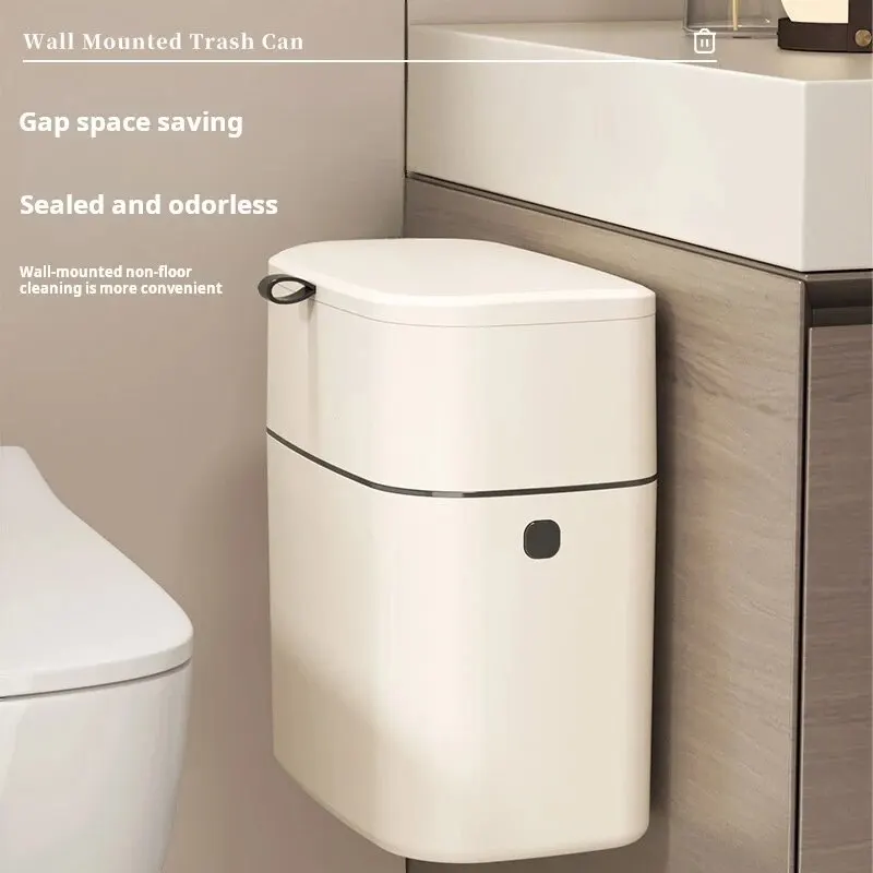 Wall Mounted Trash Can Rectangle Narrow Design Lid Strong Load-bearing Two Wall Mounting Methods 9L trash can