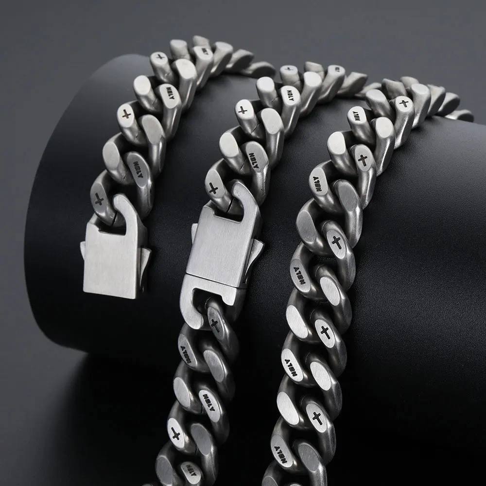 13mm Thick Cuban Link Men Necklace with Corss Matte Black 13mm Thick Cuban Link Men Necklace with Corss Matte Black