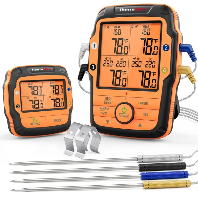 ThermoPro TP27C 150M รีโมทคอนโทรลไร้สาย Backlight จอแสดงผล LCD ขนาดใหญ่ 4 เคลือบ Probes ห้องครัวทําอาหารเครื่องวัดอุณหภูมิเนื้อสําหรับเตาอบ 1