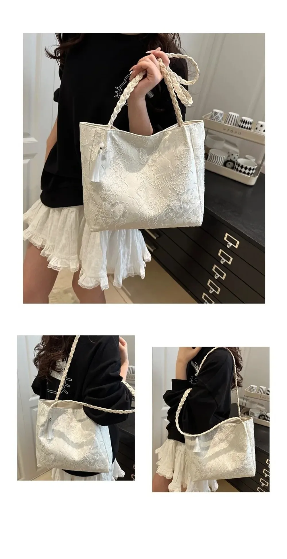 Texturierte Freizeittasche im Neuen Chinesischen Stil, Antike Schultertasche mit Großer Kapazität, Hanfu-Elemente, Vielseitige Arbeitstasche, Aufbewahrungstasche, Geschenk – Detail 11