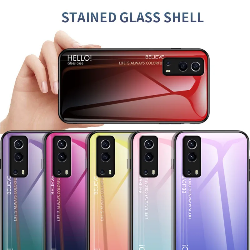 Gradient Tempered Glass Back Cover with Soft Silicone TPU Bumper - Slim Protective Case