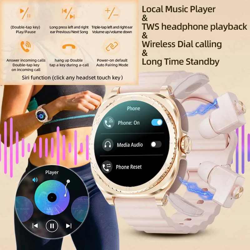 LIGE 2 In 1 TWS Headset Smart Watch 1.53" Women Men NFC Sports Fitness Heart Rate Health Watches Earphone Music Smartwatch 2026