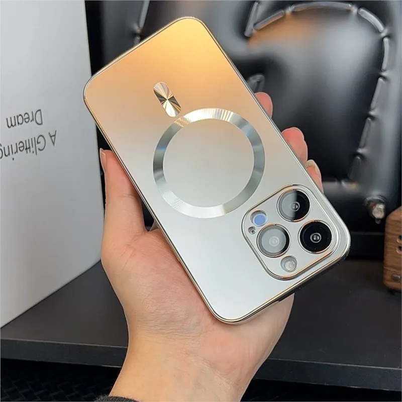 Luxury Matte Titanium Color Plating Magnetic Case with Magsafe Wireless Charging Compatibility