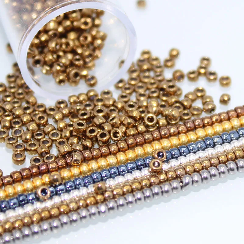 Glass Beads Metallic Beads Metallic Color TAO Round Beads 2.0MM 10Grams/Tube Japanese Glass Beads For DIY Needle Work Dress Adornment