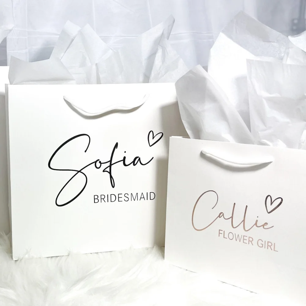 

Personalized Wedding Gift Bag Bachelor Party Bridesmaid Gift White Package Wedding Favors Custom Name Bridal Shower Proposal