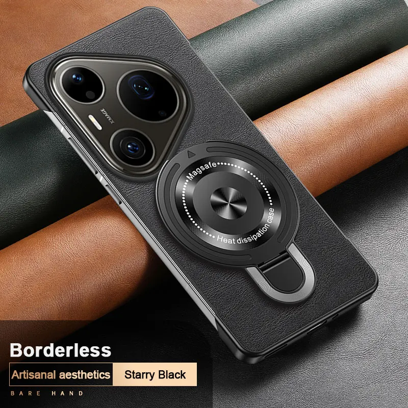 Frameless Leather Cover with Magnetic Holder and Wireless Charging - Shockproof Case