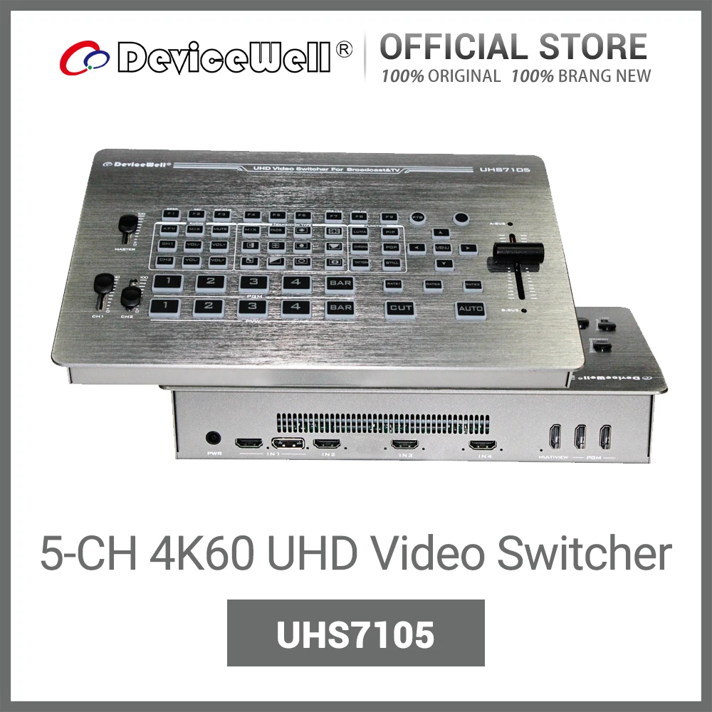 

DeviceWell UHS7105 2023 NEW 5-CH 4K60 UHD Video Switcher with 4HDMI-compatible + 1DP SIGNAL INPUT