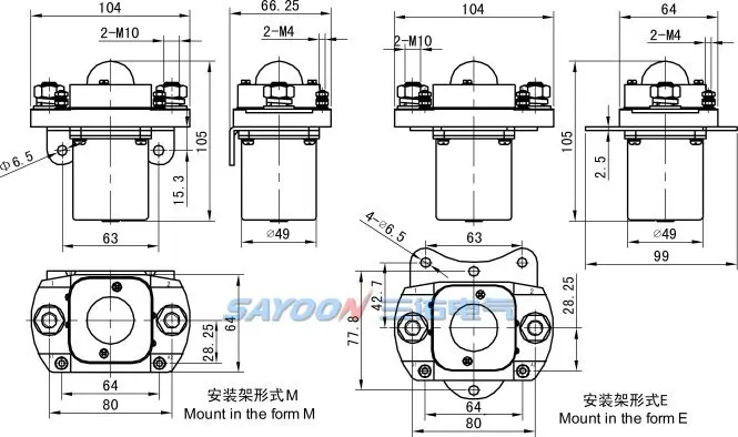 Description Picture 5 of itemSAYOON SZJ400A-D DC6V 12v 24V 36V 48V 60V 72V 400A contactor used for electric vehicles, engineering machinery and so on.