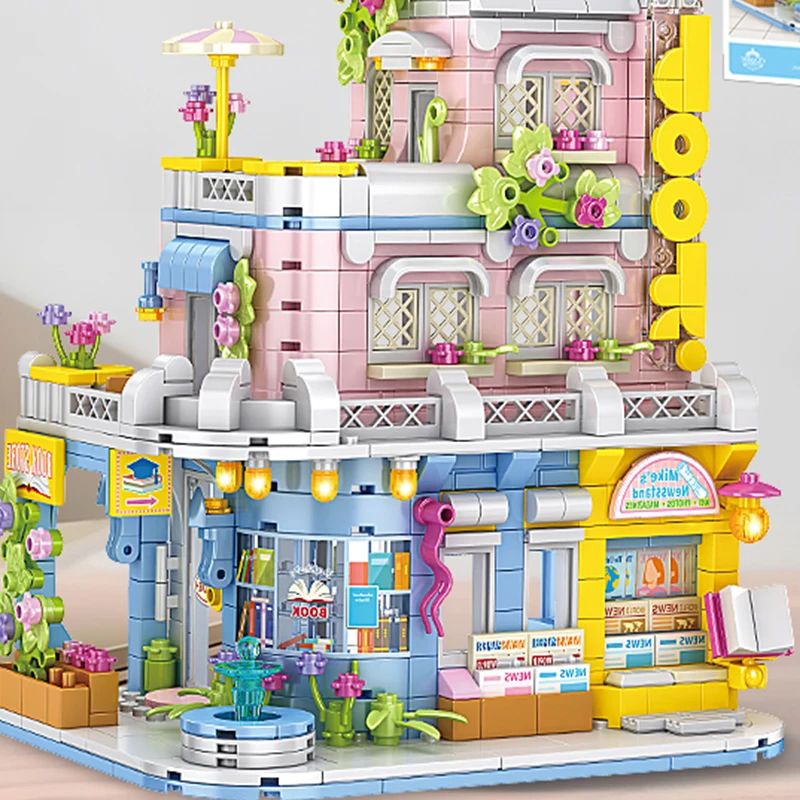 City Street View Series Bookstore Building Blocks Mini Architecture Model Home D