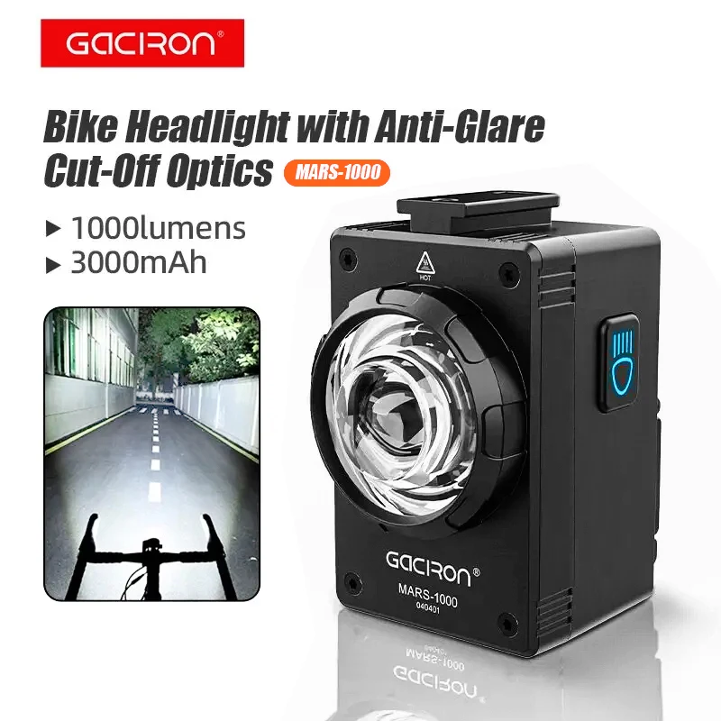 Phare Avant Vélo Gaciron V20C400 400LM - Lampe USB étanche, Portée 200m, Détachable, Noir