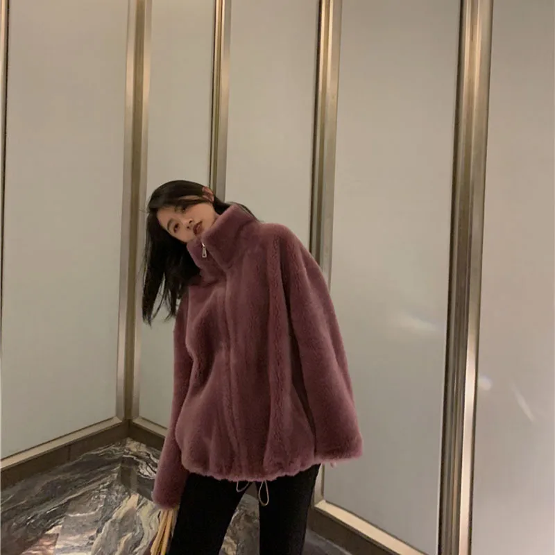 New All-wool Fur Coat Lamb Wool Grain Cashmere Sheared Wool Fur Integrated Zipper Coat