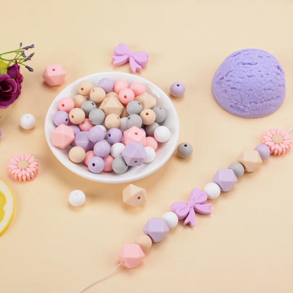 LOFCA 실리콘 루즈 비즈, DIY  젖니 비즈, 활 타이 비즈, 젖꼭지 체인 목걸이 팔찌, 장난감 쥬얼리 액세서리, 66 개
