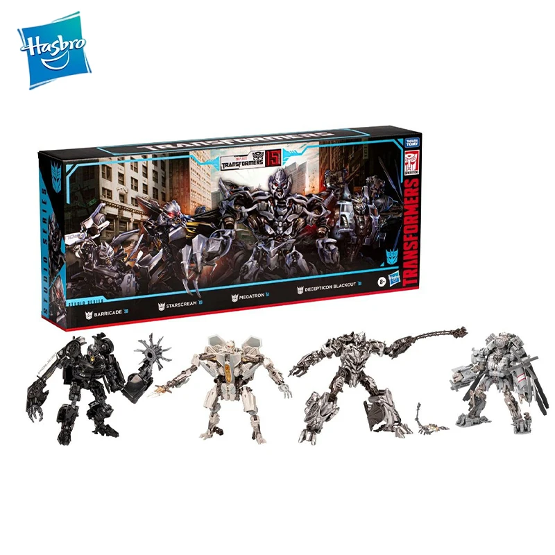 

In Stock Original Hasbro Transformers 15th BARRICADE STARSCREAM MEGATRON BLACKOUT PVC AnimeFigure Action FiguresModelToys