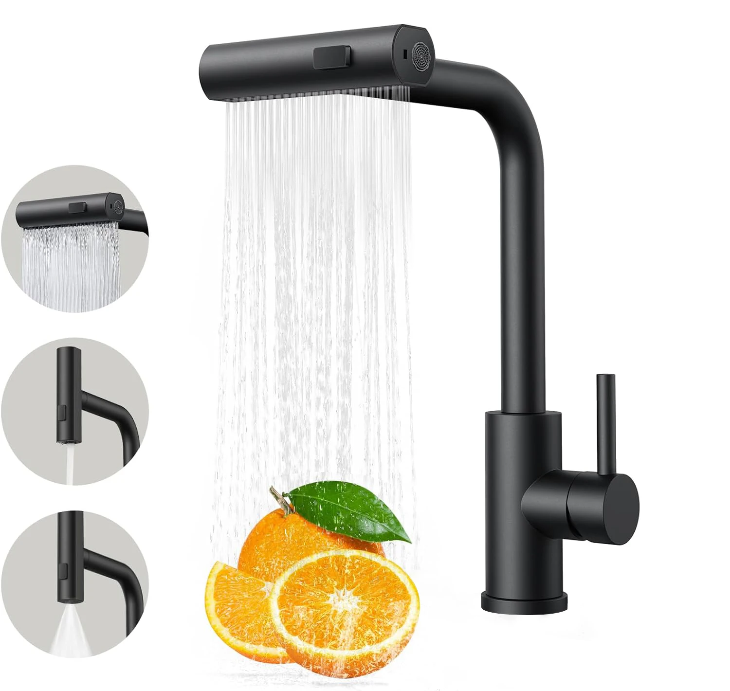 Black Kitchen Faucets Pull Out Rotation Waterfall Stream Sprayer Head Sink Mixer Brushed Nickle Water Tap Accessorie 3668