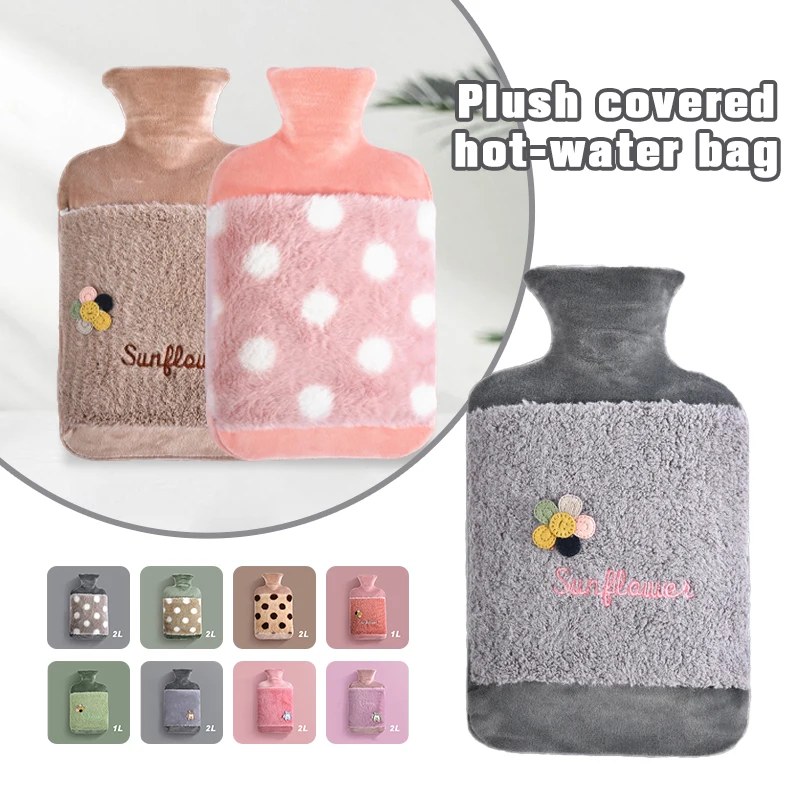 Hot Water Bottle with Fleece Cover 2 Liter Hot Water Bag for Pain Relief Premium for Hot Cold Therapy Back Pain Menstrual Cramps