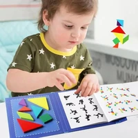 1 סט פאזל טנגראם מגנטי עץ ספר צעצועים חינוכיים לילדים תינוק ילד נייד למידה מונטסורי אינטיליגנציה 2