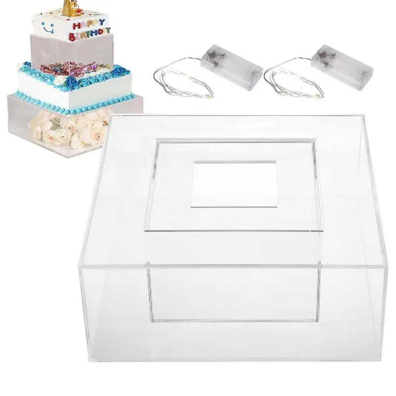 

Acrylic Fillable Cake Stand Square Cake Display Box Square Dessert Bakery Stand Risers Display Centerpiece For Wedding