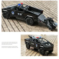 1:24 Tesla pickup police car High Simulation Diecast Metal Alloy Model car Sound Light Pull Back Collection Kids Toy Gifts 1