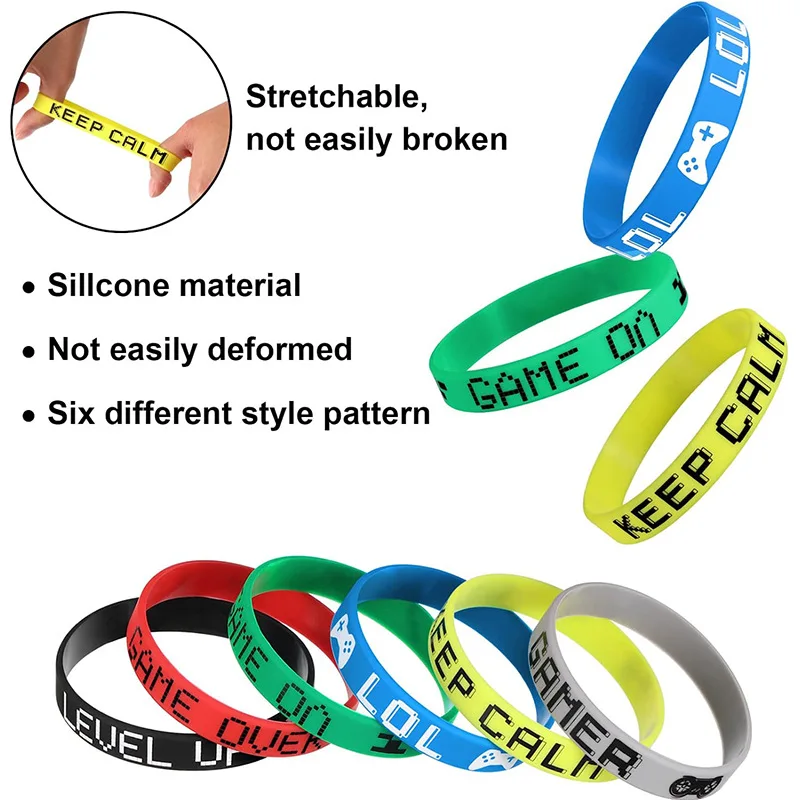 6pcs Game Party Silicone Wristband Bracelets Silicone Bangles Gifts For Kids Boys Happy Video Game Theme
