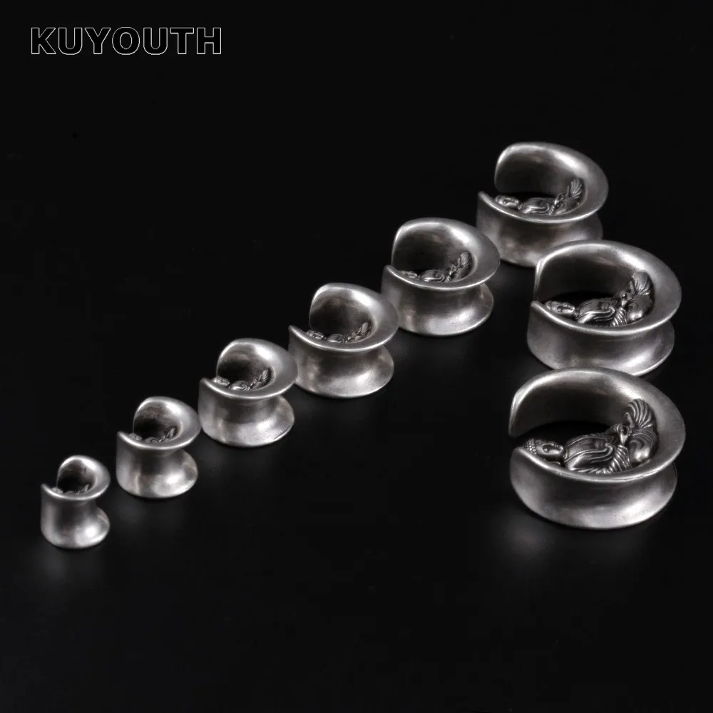 KUYOUTH Klassische Kupfer Buddha Muster Ohr Expander Ohrring Tunnel Plugs Messgeräte Piercing Körper Schmuck Bahren 8mm-25mm 2PCS – Detail 1