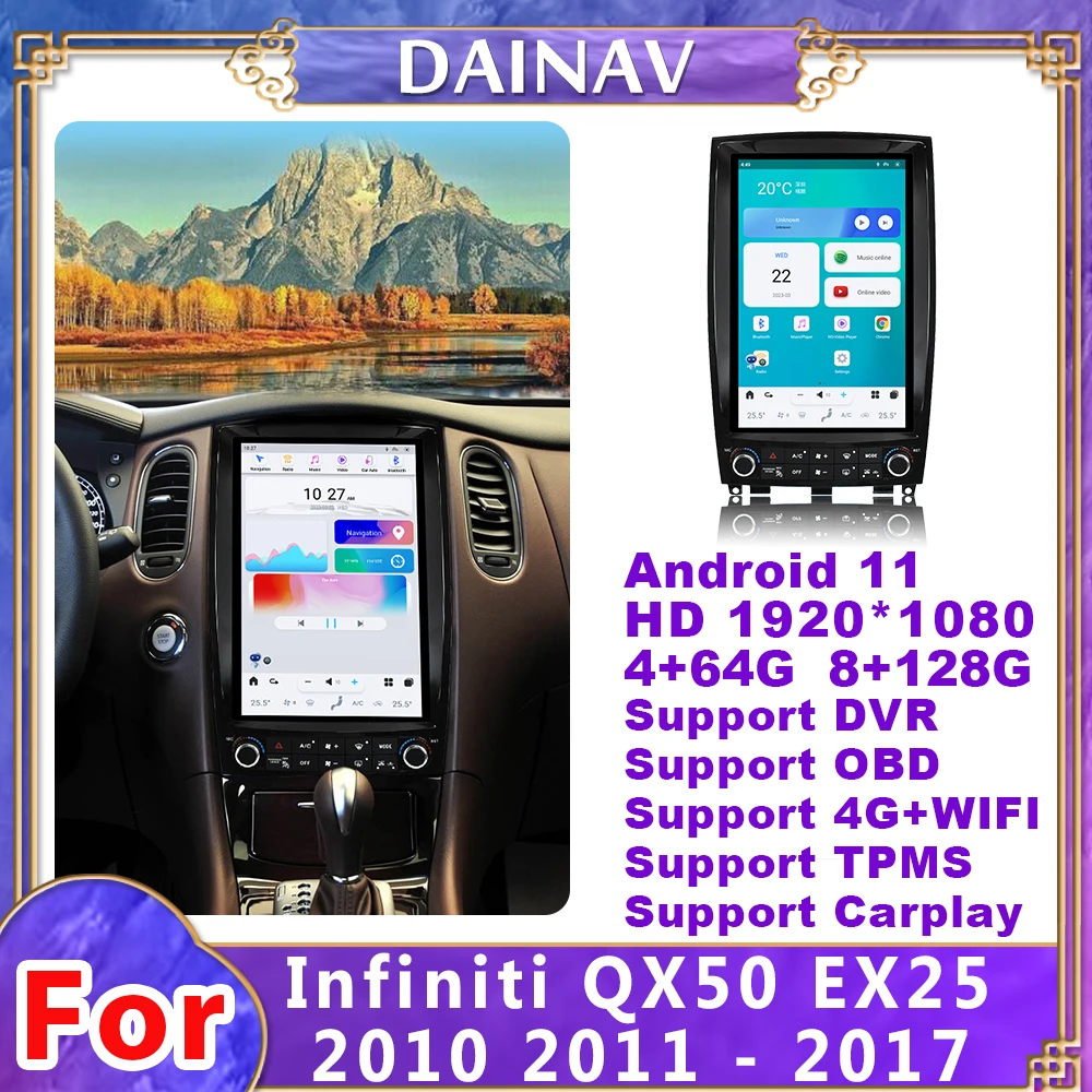 

12.1 Inch Qualcomm Car Stereo Radio For Infiniti QX50 EX25 2010 2011 - 2017 HD Screen Car Multimedia Telsa Style GPS Navigation