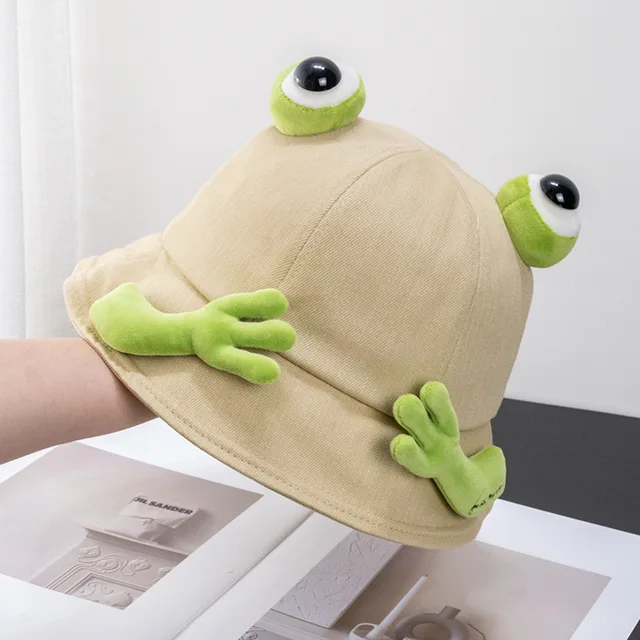 2024 New Cartoon Cute Frog Bucket Hats With Eyes Arm Summer