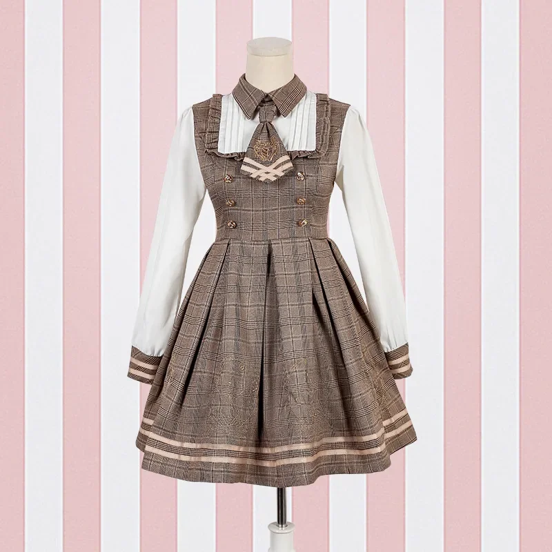 Lolita Dress Detective Bear Cospaly Women's Preppy Style Neck Tie Long Sleeve Dresses And Woolen Cloak lolita dress lolita cosplay costumes