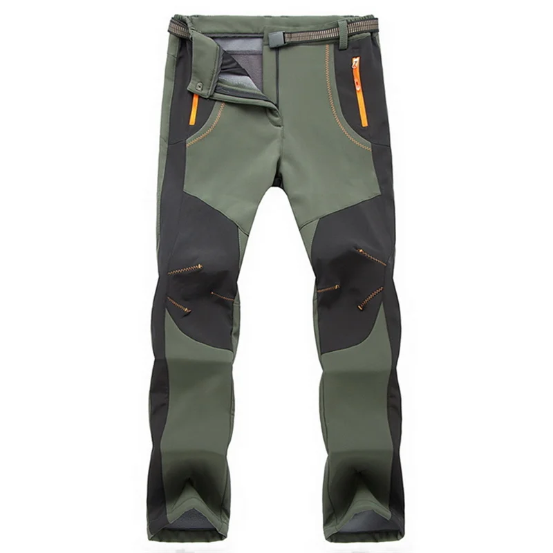Hiking Pants Fleece Pants Outdoor Winter Hiking Skiing Thick Warm Soft Shell Waterproof Pants Camping Climbing Fishing Trousers 5XL Men Women