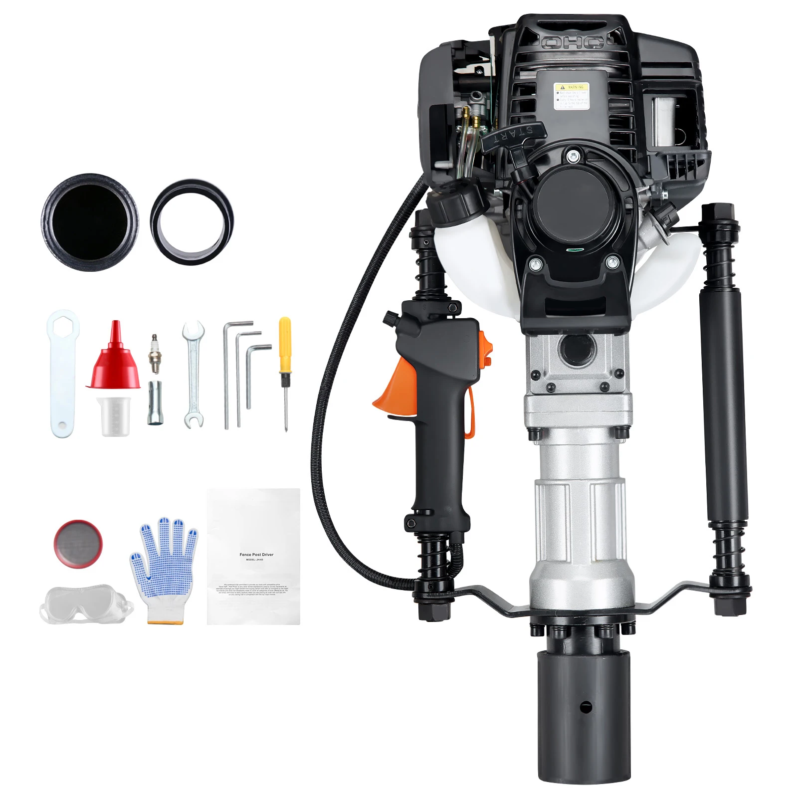 SucceBuy 37.77cc Gas-Powered T Post Driver 4-Stroke Engine Piling Pounder 2 Post Driving Head(55/70mm) 1000W Portable Piledriver
