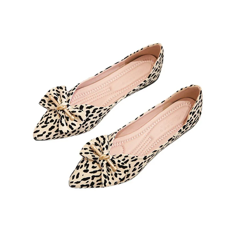 

Туфли женские с леопардовым принтом, мягкая подошва, без застежки, заостренный носок, плоская подошва