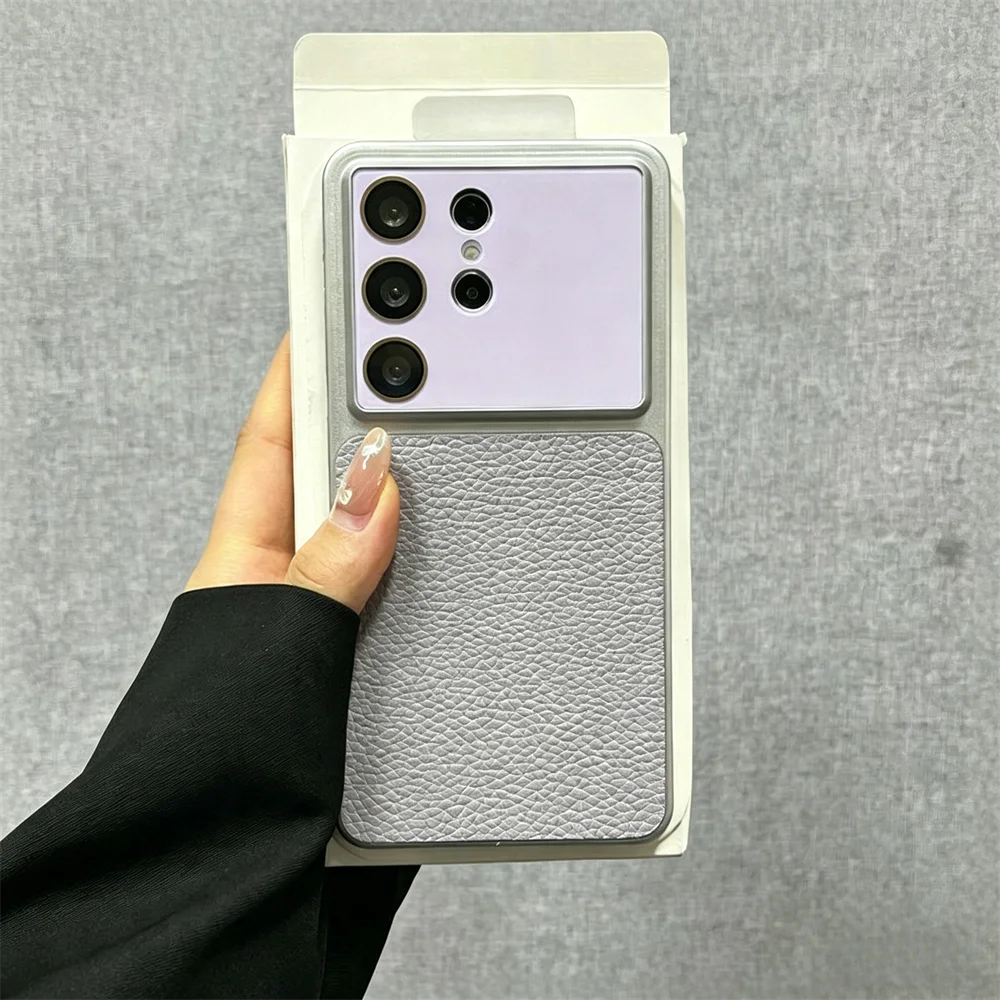 Elegant Large Window PU Leather Phone Case with Glass Camera Protector - Shockproof Cover