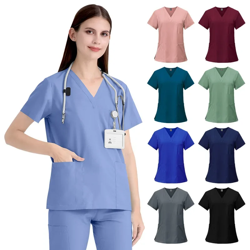 

New Operating Room Short Sleeve T-Shirts Scrub Tops Hand Washing Clothes Women Work Clothes Nurses Doctor Work Wear & Uniforms