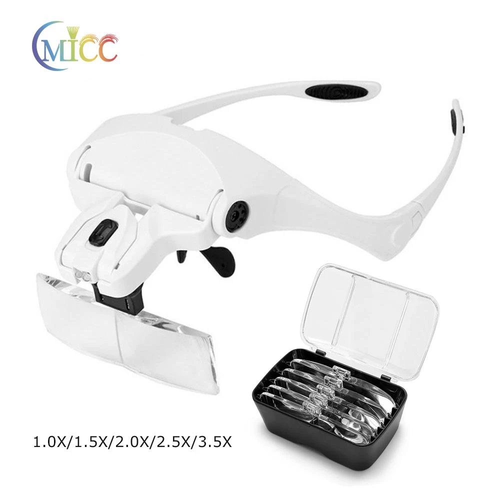 5 Lens Adjustable Headband Magnifying Glass Magnifier With LED Light