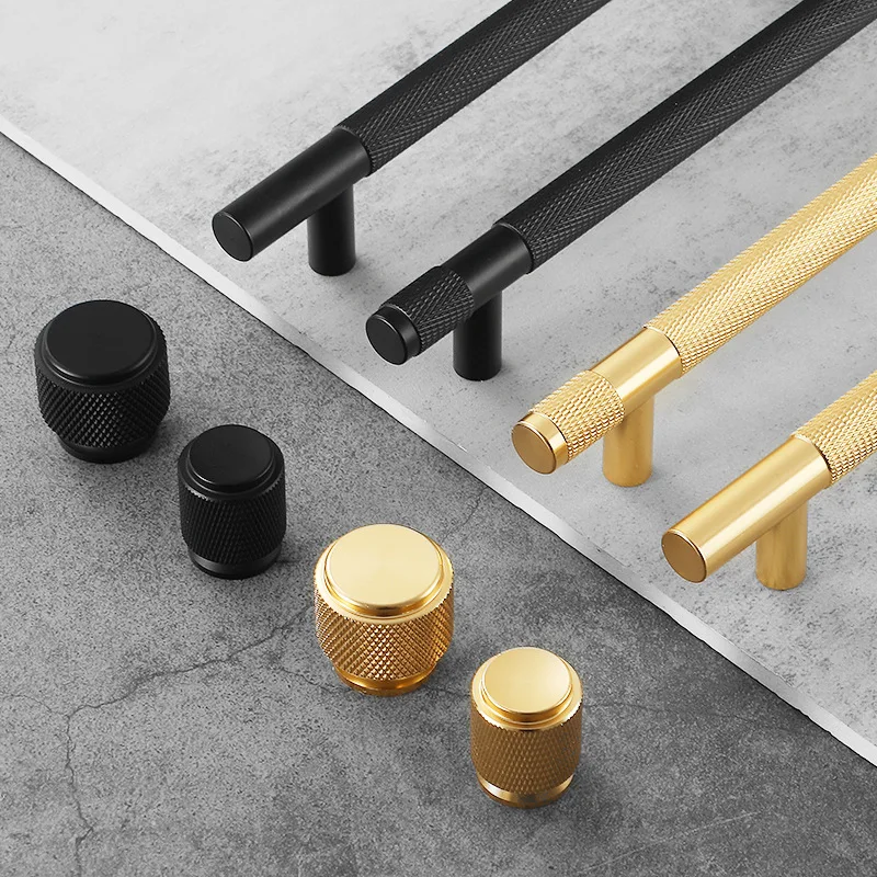 Black Gold Knurled ตู้ครัวตู้เก็บตู้จับตู้เสื้อผ้า T บาร์ตู้เสื้อผ้าประตูดึงลูกบิดประตูบ้านเฟอร์นิเจอร์ Handles 1